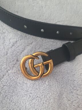Gucci Black Leather Belt with Gold Interlocking GG Buckle